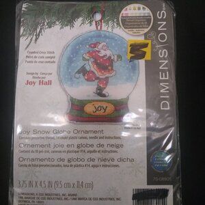 Dimensions Counted Cross Stitch Joy Snow Globe Ornament Ice Skating Santa